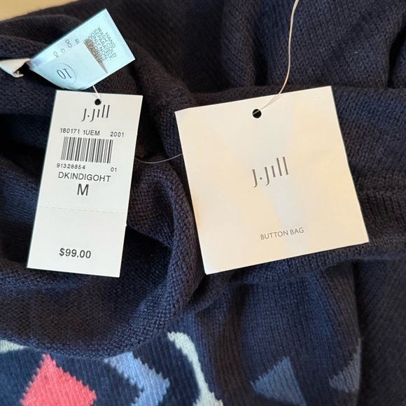 J Jill Women Size M Blue Aztec Knit Funnel Neck Sweater Poncho Boho Southwestern - Picture 8 of 10